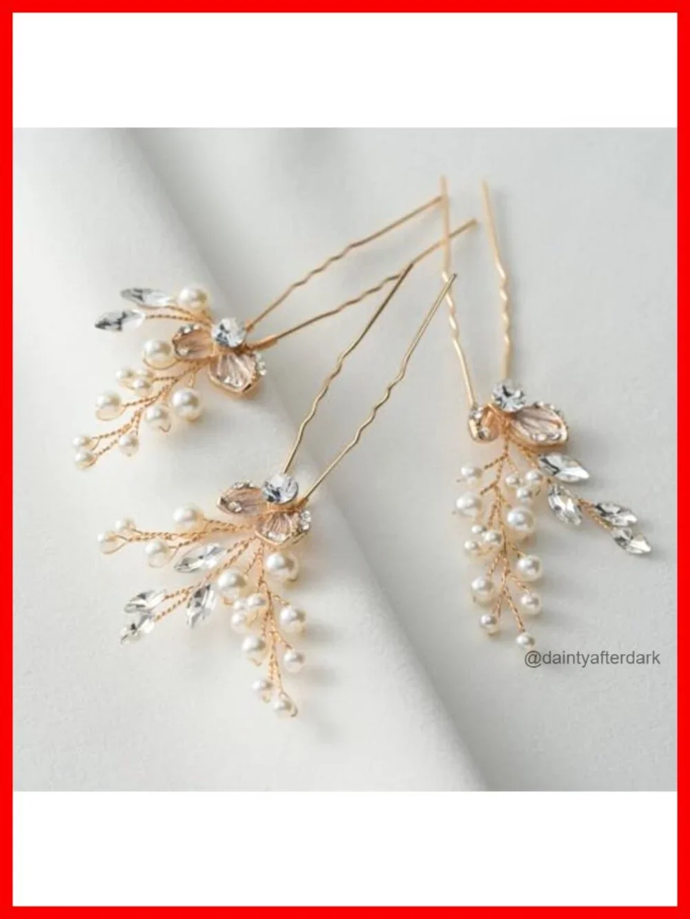 3-Piece Pearl Rhinestone Leaf Hair Pins Bridal Wedding Accessories